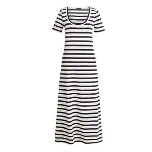 J. CREW Nautical Stripe Cotton Knit Coastal MIDI T-Shirt Dress Navy White Casual
